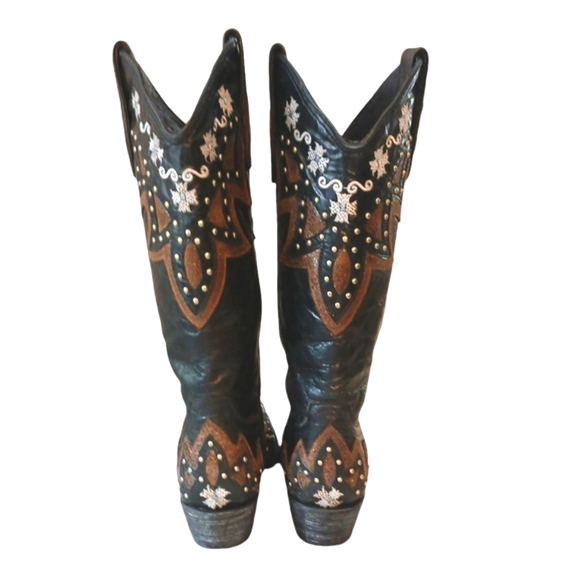 Denver Women's Cowboy Boots Black Studded Embroidered Cowgirl Boots size 7.5 - Picture 7 of 14